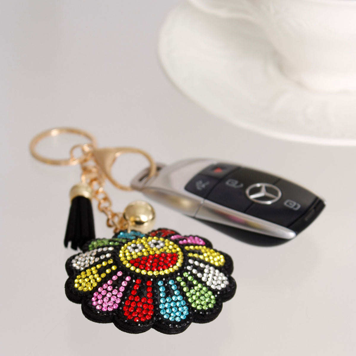 Smiley Face Flower Keychain|6.25 x 2.65 inches - Premium Wholesale Fashion Accessories from Pinktown - Just $8! Shop now at chiquestyles