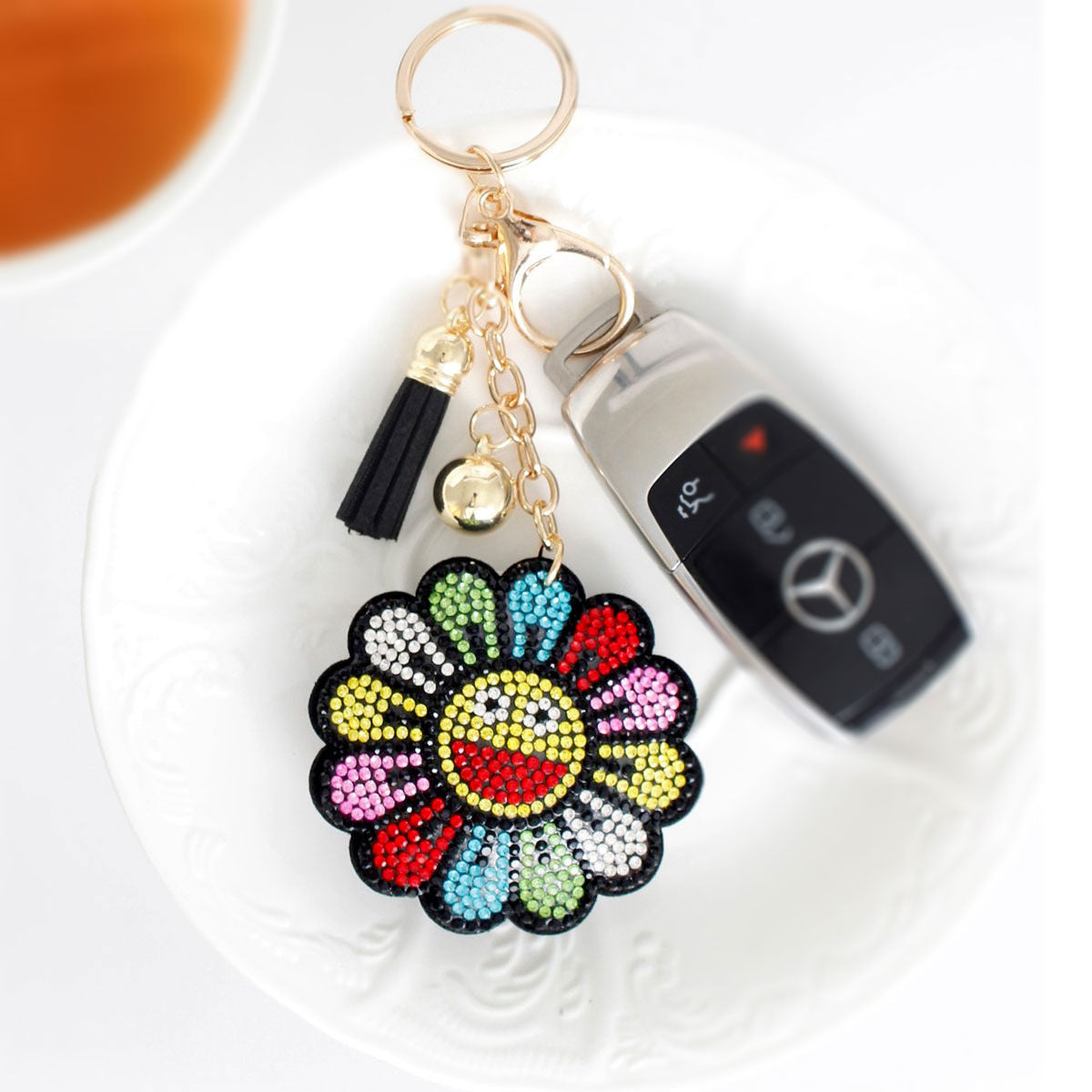 Smiley Face Flower Keychain|6.25 x 2.65 inches - Premium Wholesale Fashion Accessories from Pinktown - Just $8! Shop now at chiquestyles