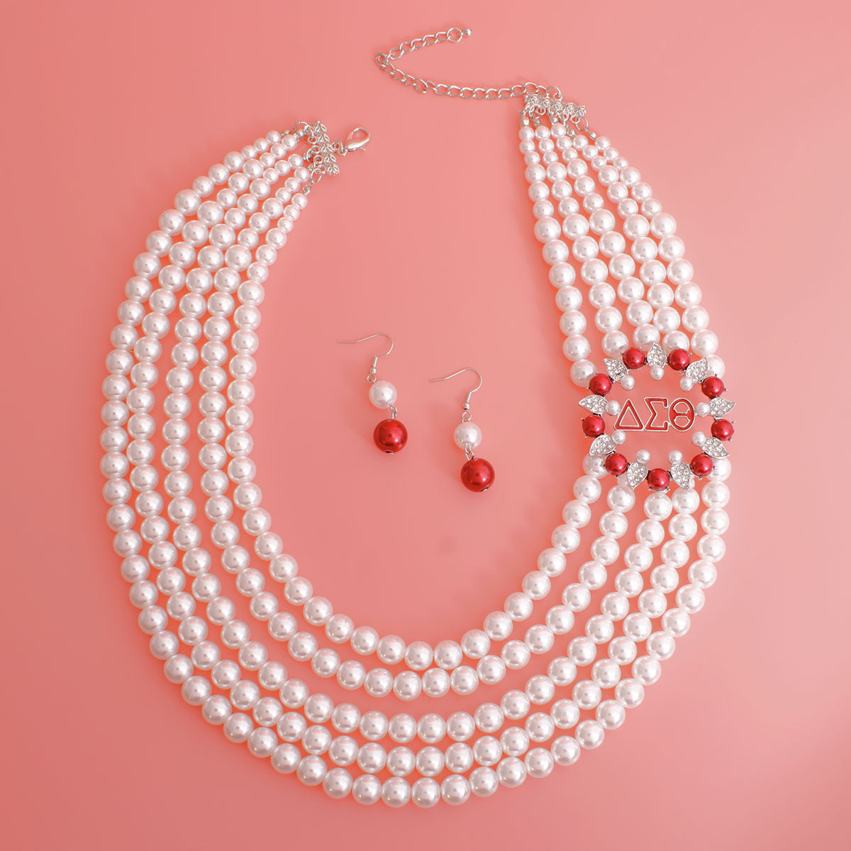 DST Necklace White Pearl Soror Delta Set for Women - Premium Wholesale Jewelry from Pinktown - Just $27! Shop now at chiquestyles