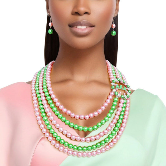 Necklace Pink Green Pearl AKA Set for Women - Premium Wholesale Jewelry from Pinktown - Just $27! Shop now at chiquestyles