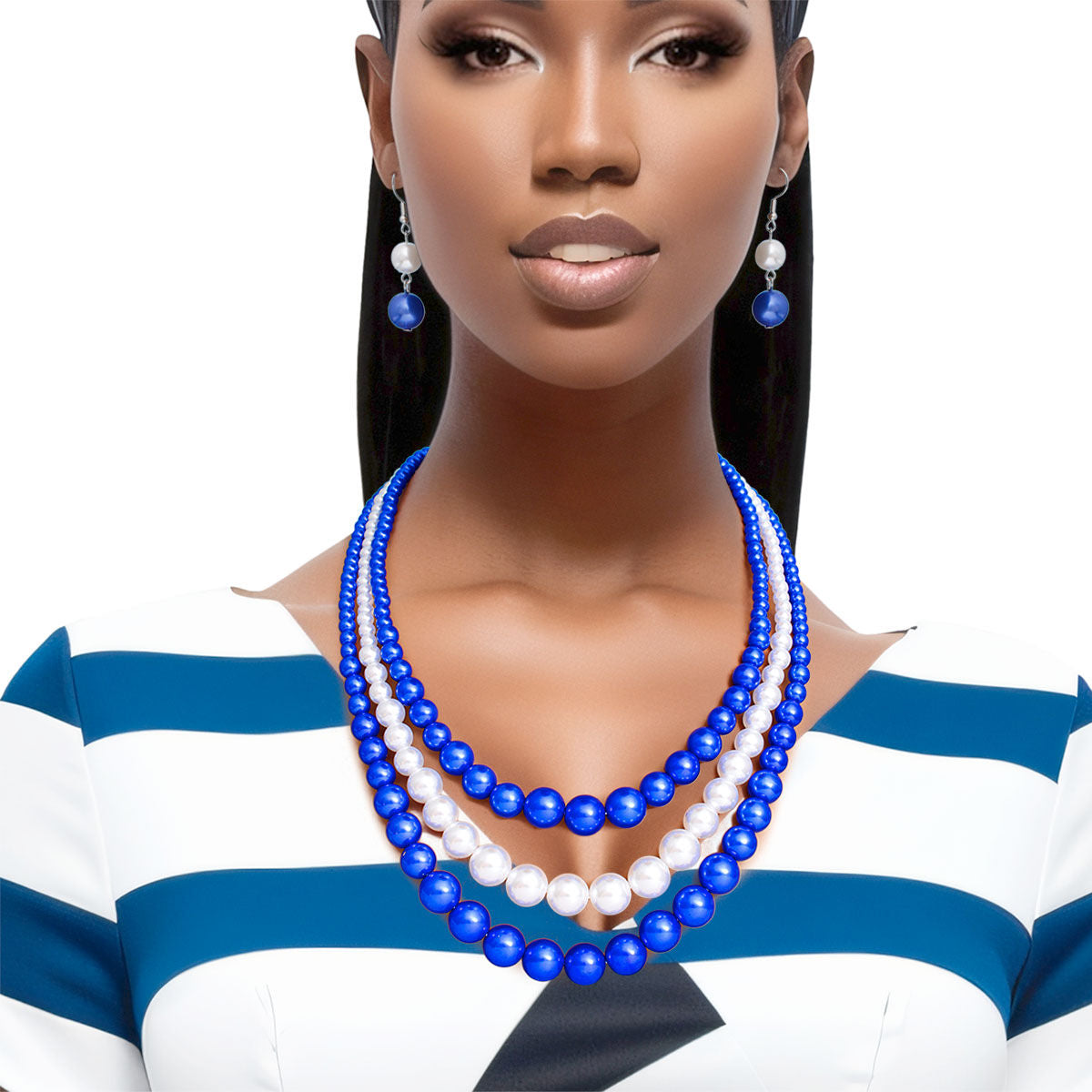 Pearl Necklace Blue White 3 Strand for Women - Premium Wholesale Jewelry from Pinktown - Just $15! Shop now at chiquestyles