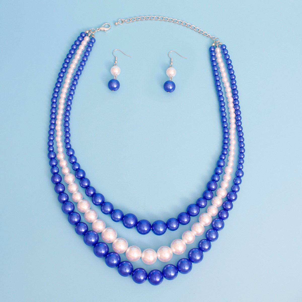 Pearl Necklace Blue White 3 Strand for Women - Premium Wholesale Jewelry from Pinktown - Just $15! Shop now at chiquestyles