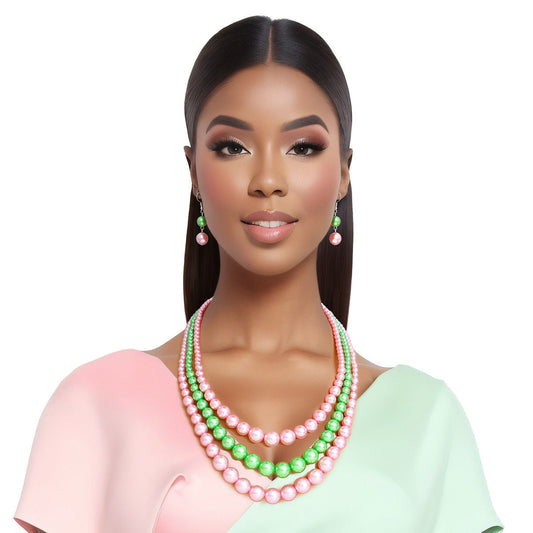 Pearl Necklace Pink Green 3 Strand for Women - Premium Wholesale Jewelry from Pinktown - Just $15! Shop now at chiquestyles