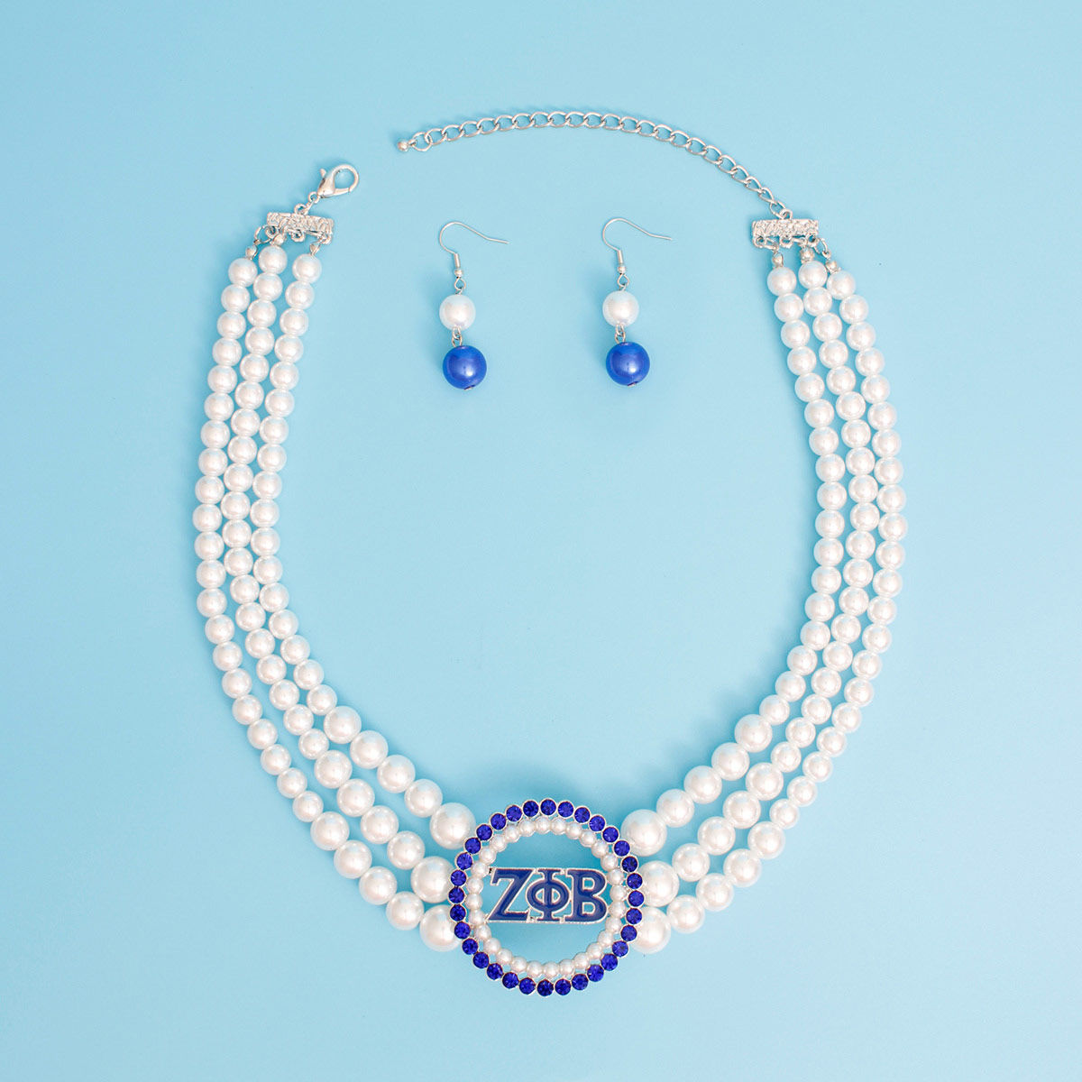 Pearl Necklace Blue White Zeta Set for Women - Premium Wholesale Jewelry from Pinktown - Just $19! Shop now at chiquestyles