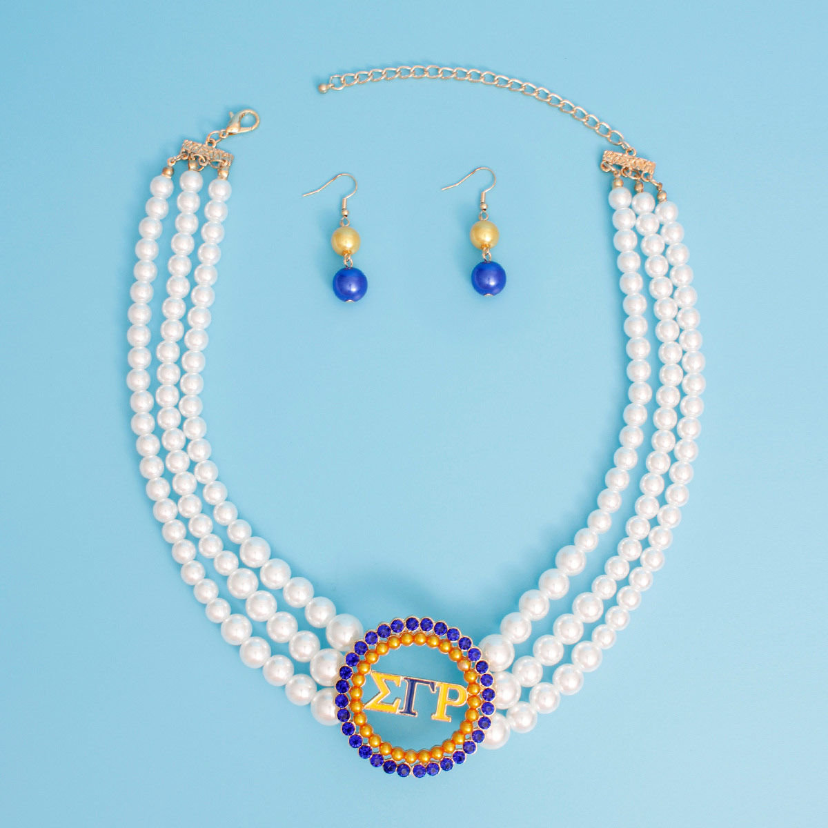 Pearl Necklace Blue Gold Sigma Set for Women - Premium Wholesale Jewelry from Pinktown - Just $19! Shop now at chiquestyles