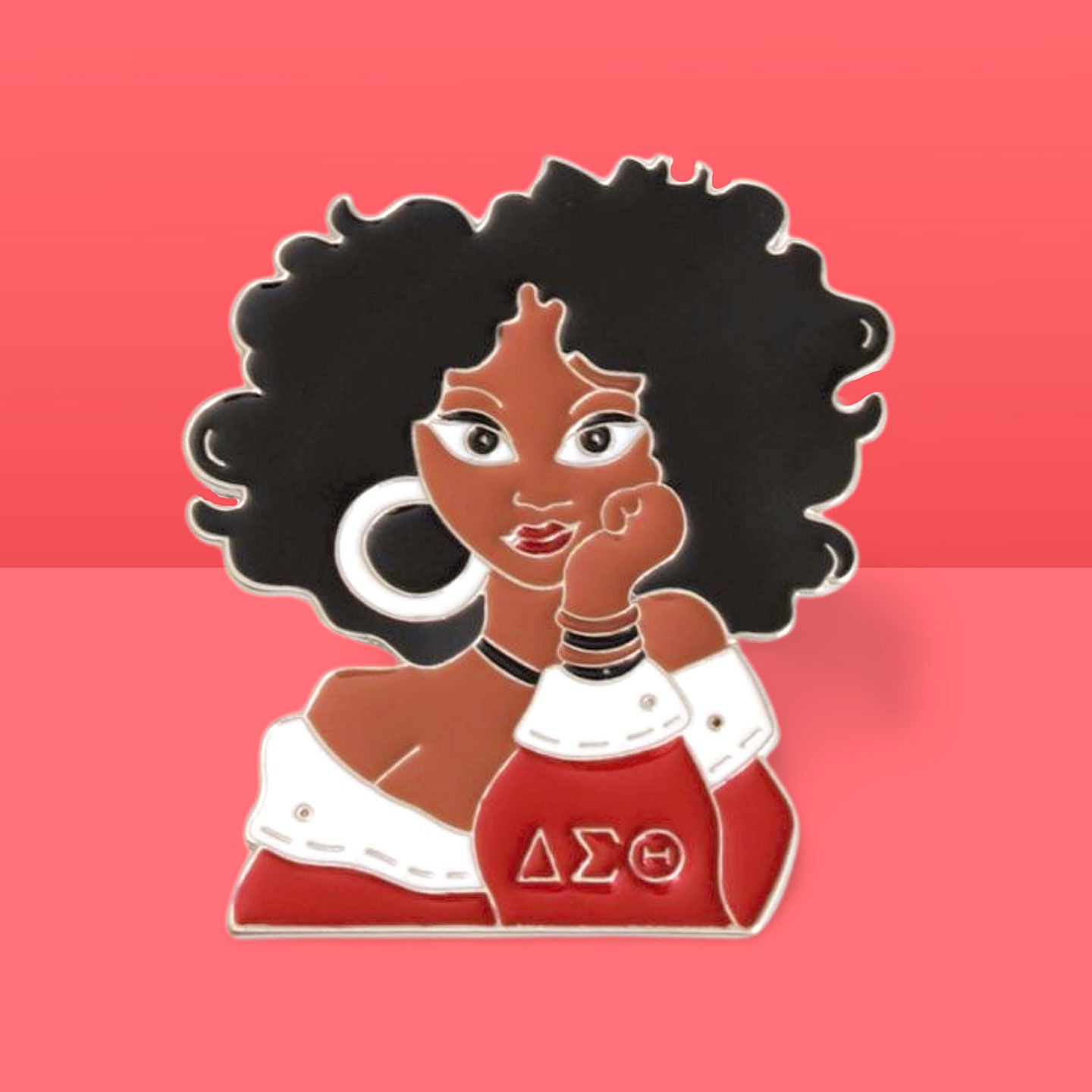 Red White Curly Hair Woman DST Pin|2.5 x 2.25 inches - Premium Wholesale Fashion Accessories from Pinktown - Just $16! Shop now at chiquestyles