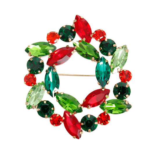Brooch Xmas Crystal Wreath Pin for Women|2.45 x 2 inches - Premium Wholesale Jewelry from Pinktown - Just $10! Shop now at chiquestyles
