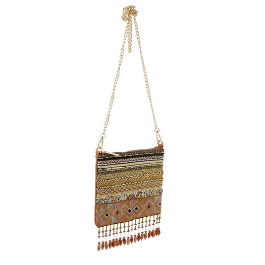 Brown Boho Beaded Crossbody|10 x 8 x .5 inches - Premium Wholesale Fashion Accessories from Pinktown - Just $39! Shop now at chiquestyles