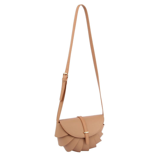 Light Brown Pleated Semicircle Crossbody|10.5 x 8.3 x 3 inches - Premium Wholesale Fashion Accessories from Pinktown - Just $49! Shop now at chiquestyles