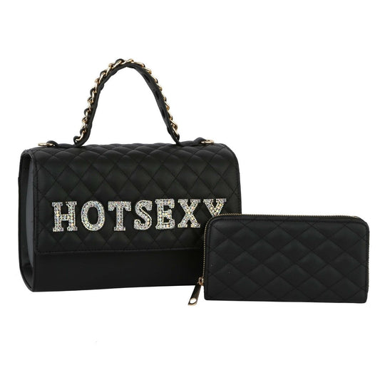 Black HOT SEXY Quilted Satchel Set|10.3 x 6 x 5 inches - Premium Wholesale Fashion Accessories from Pinktown - Just $71! Shop now at chiquestyles