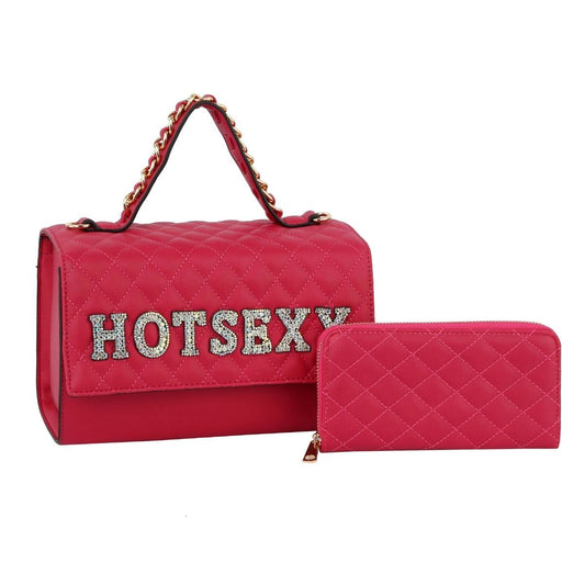 Fuchsia HOT SEXY Quilted Satchel Set|10.3 x 6 x 5 inches - Premium Wholesale Fashion Accessories from Pinktown - Just $71! Shop now at chiquestyles