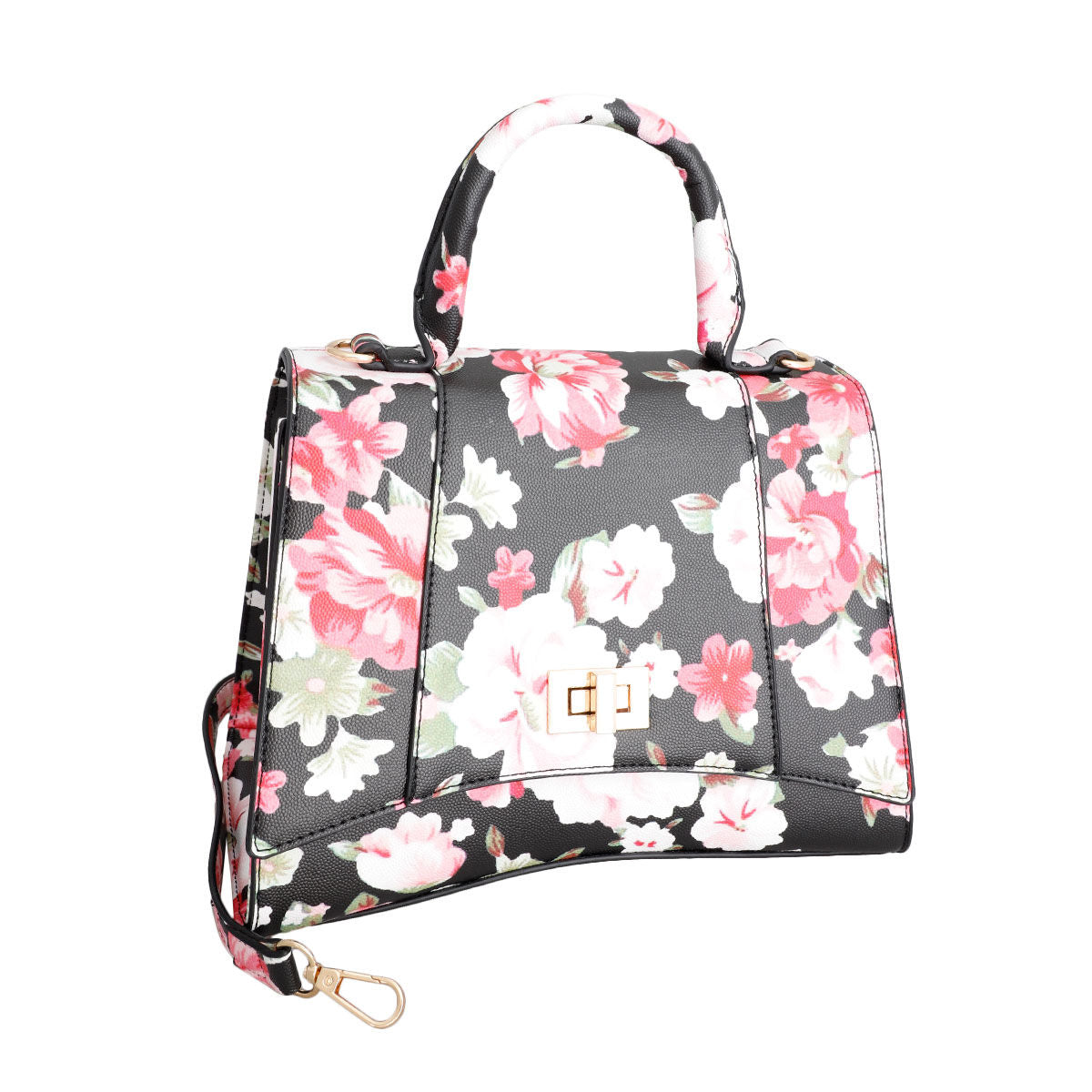 Black Floral Flal Top Handle Handbag Set|10.8 x 8 x 5 inches - Premium Wholesale Fashion Accessories from Pinktown - Just $72! Shop now at chiquestyles