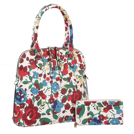 Multi Color Floral Tall Dome Satchel Bag Set|13.5 x 12.5 x 5.3 inches - Premium Wholesale Fashion Accessories from Pinktown - Just $68! Shop now at chiquestyles