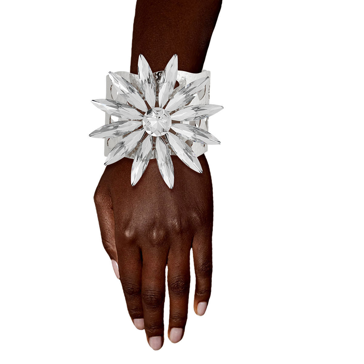 Silver Flower Open Cuff|Adjustable - Premium Wholesale Jewelry from Pinktown - Just $25! Shop now at chiquestyles