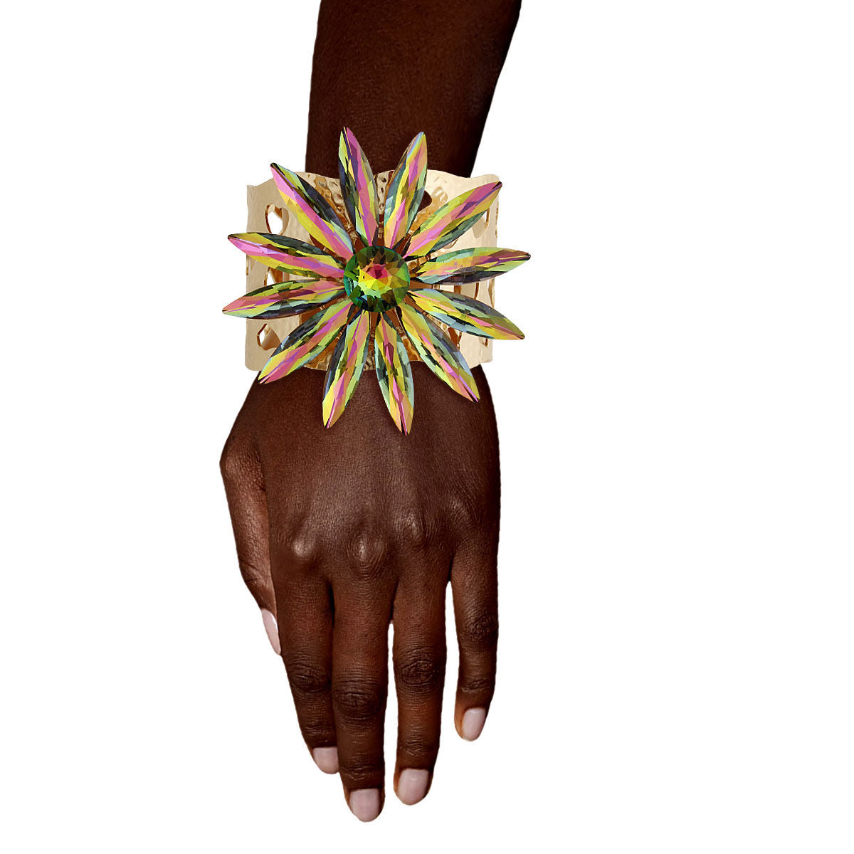 Pink Green Flower Open Cuff|Adjustable - Premium Wholesale Jewelry from Pinktown - Just $25! Shop now at chiquestyles