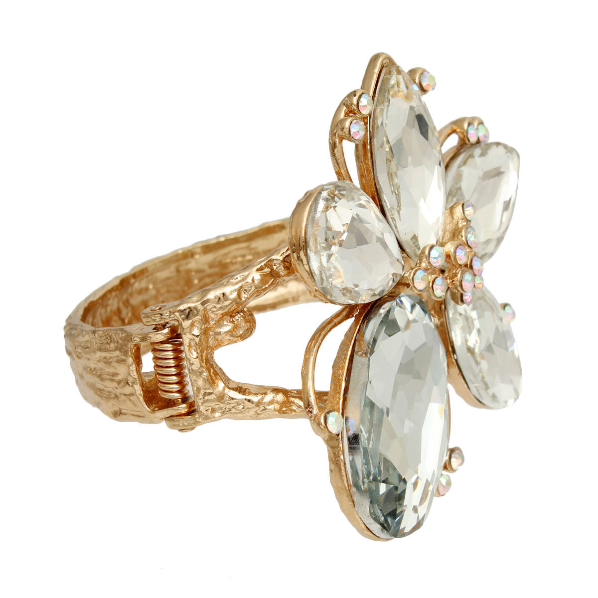 Gold Clear Crystal Flower Hinge Cuff|8 inches - Premium Wholesale Jewelry from Pinktown - Just $23! Shop now at chiquestyles