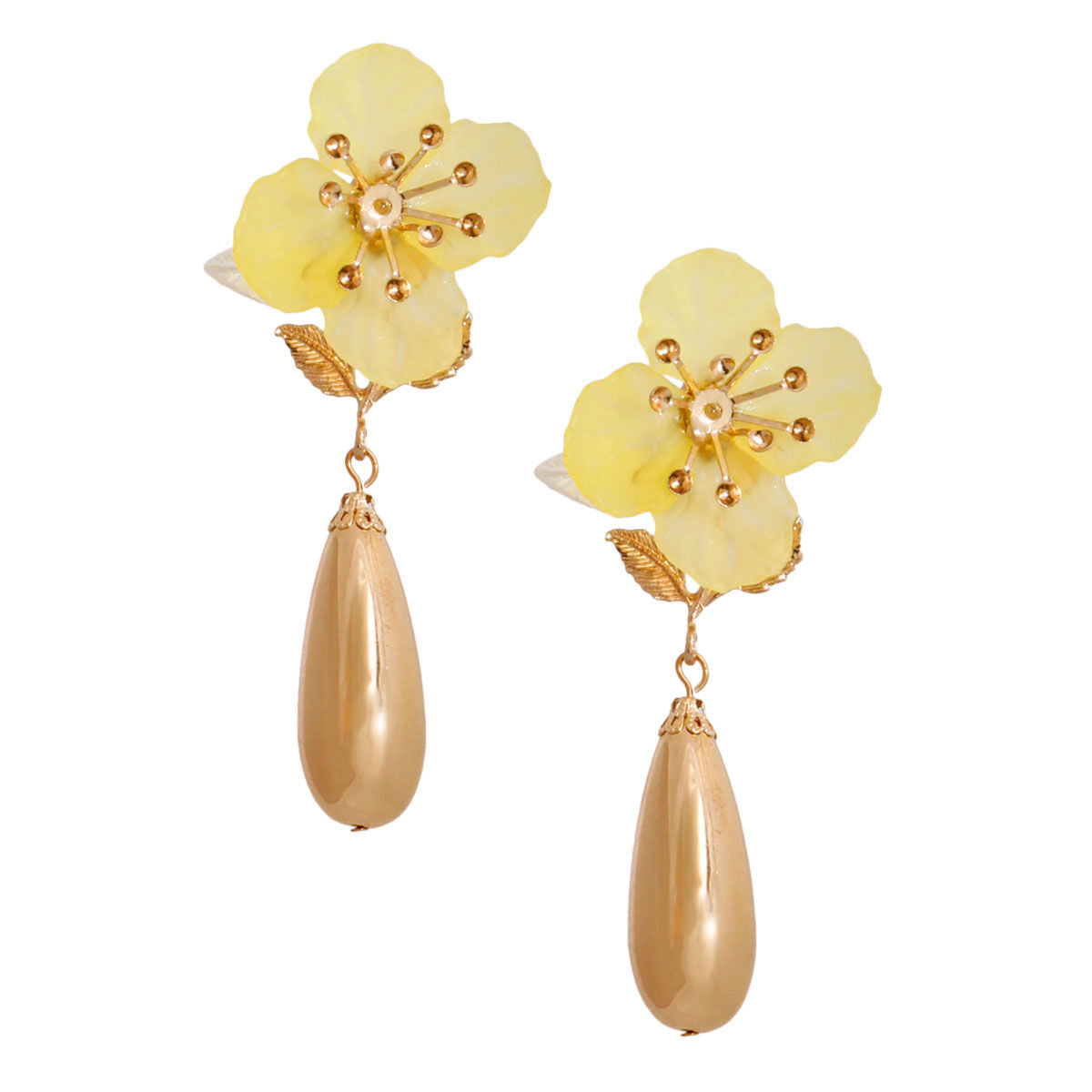 Yellow Flower Gold Teardrop Earrings|3.5 inches - Premium Wholesale Jewelry from Pinktown - Just $11! Shop now at chiquestyles