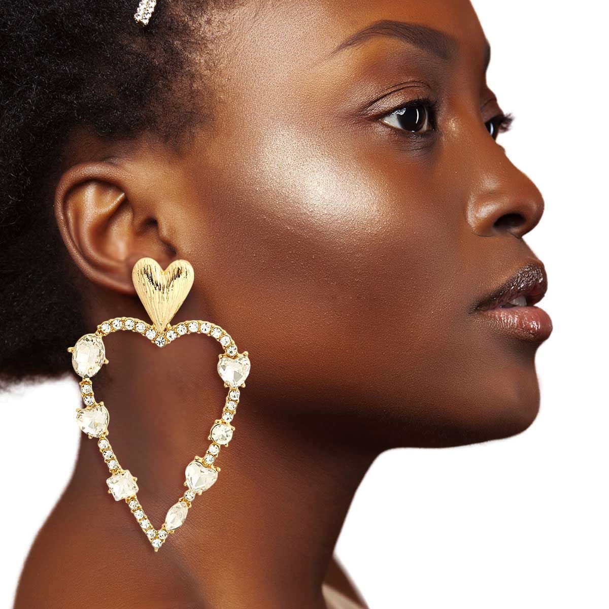 Gold Skinny Heart Stone Earrings|3.75 inches - Premium Wholesale Jewelry from Pinktown - Just $17! Shop now at chiquestyles