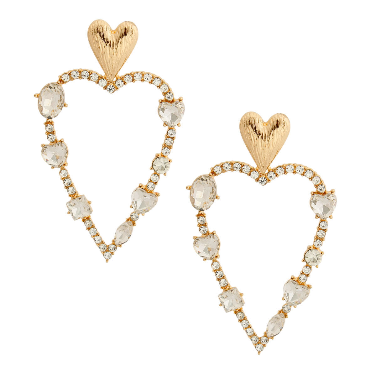 Gold Skinny Heart Stone Earrings|3.75 inches - Premium Wholesale Jewelry from Pinktown - Just $17! Shop now at chiquestyles