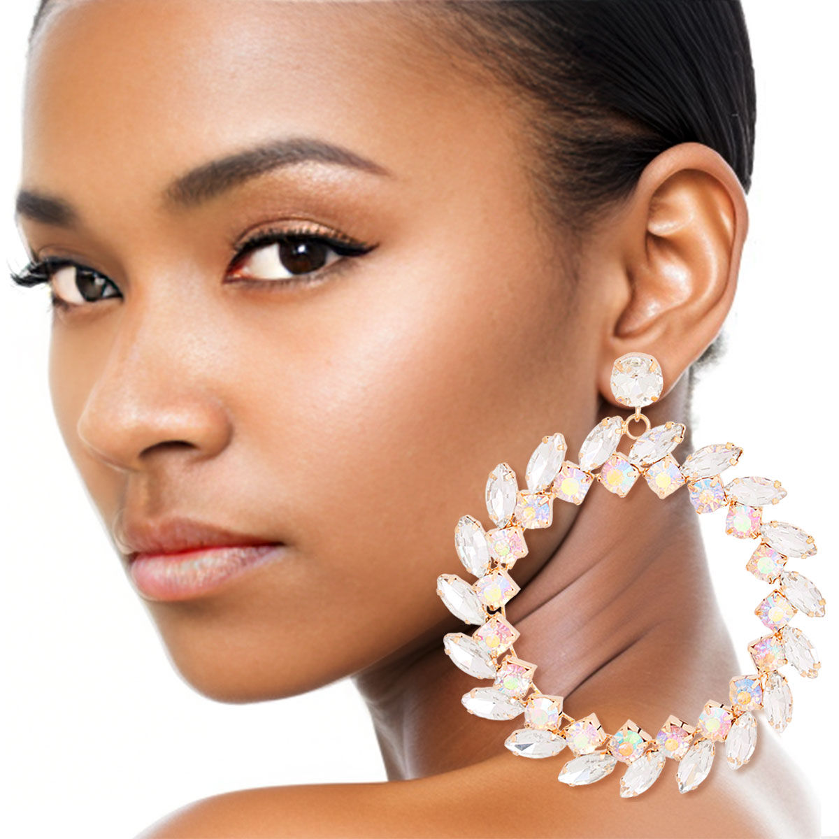 XL Gold Crystal Wreath Earrings|4.25 inches - Premium Wholesale Jewelry from Pinktown - Just $22! Shop now at chiquestyles