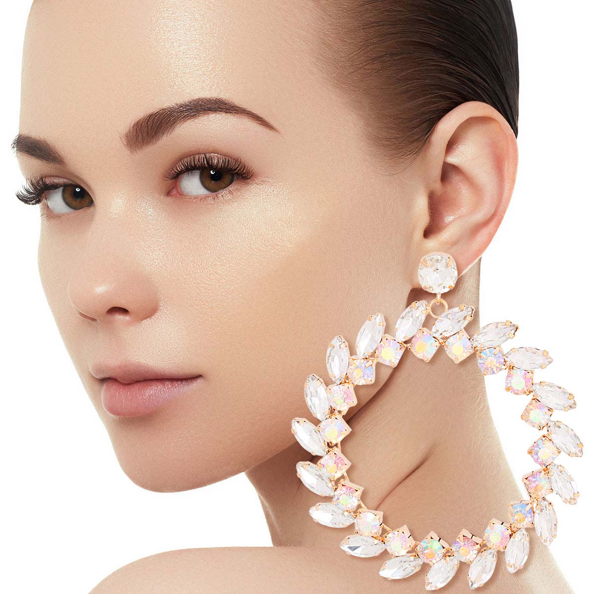 XL Gold Crystal Wreath Earrings|4.25 inches - Premium Wholesale Jewelry from Pinktown - Just $22! Shop now at chiquestyles