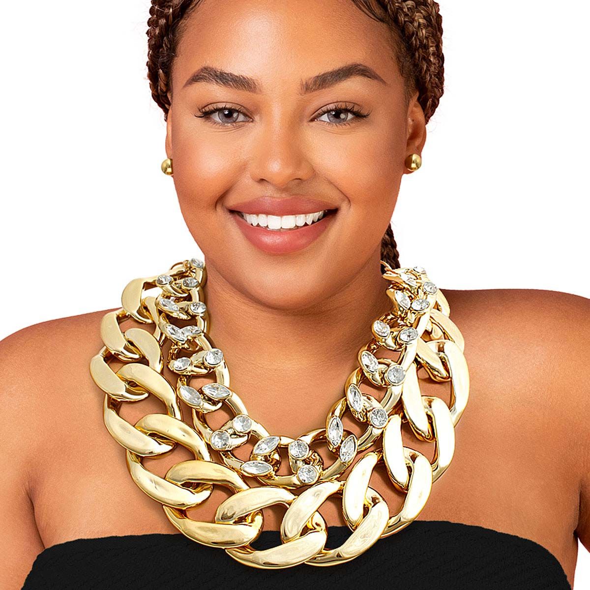 Rhinestone Stud Gold Double Chain|18 inches - Premium Wholesale Jewelry from Pinktown - Just $23! Shop now at chiquestyles