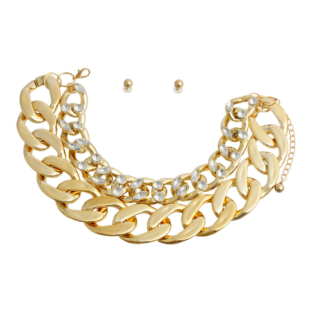 Rhinestone Stud Gold Double Chain|18 inches - Premium Wholesale Jewelry from Pinktown - Just $23! Shop now at chiquestyles