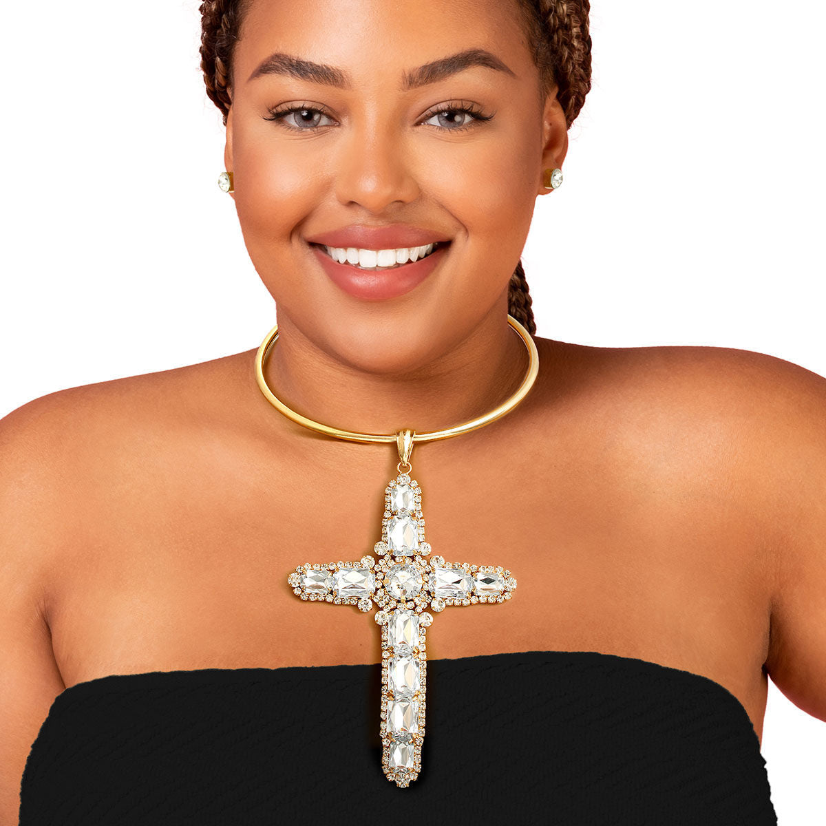 Rigid Gold Halo Cross Necklace|18 inches - Premium Wholesale Jewelry from Pinktown - Just $16! Shop now at chiquestyles