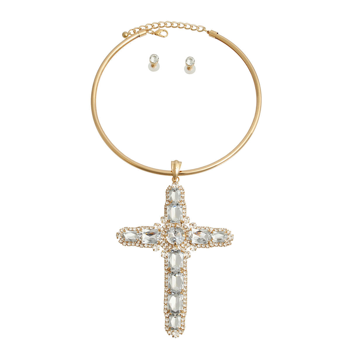 Rigid Gold Halo Cross Necklace|18 inches - Premium Wholesale Jewelry from Pinktown - Just $16! Shop now at chiquestyles