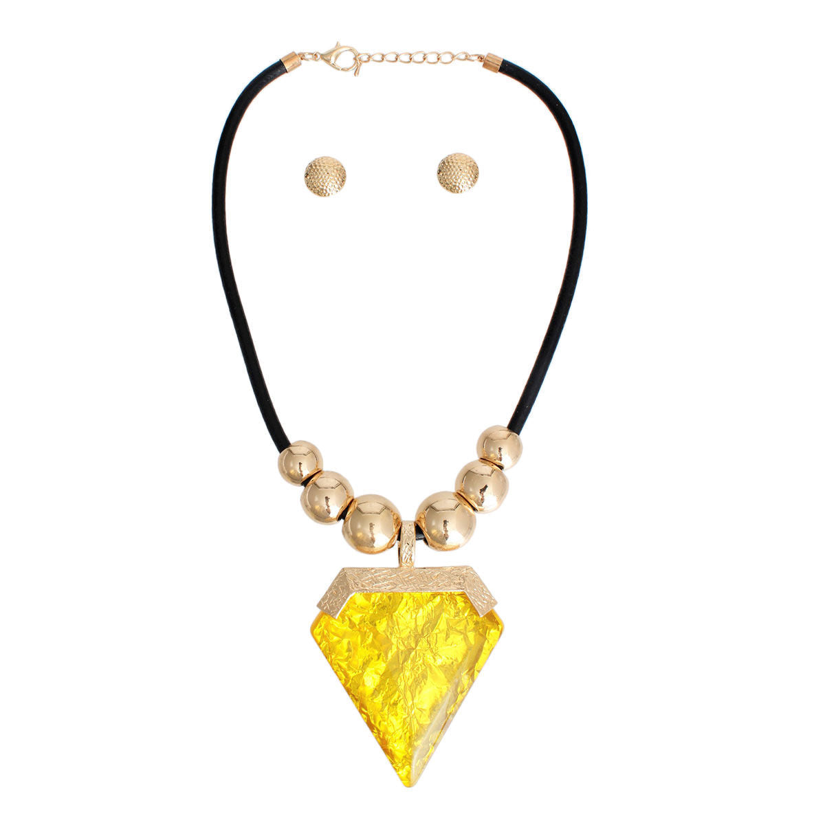 Yellow Diamond Shaped Pendant Set|22 inches - Premium Wholesale Jewelry from Pinktown - Just $23! Shop now at chiquestyles