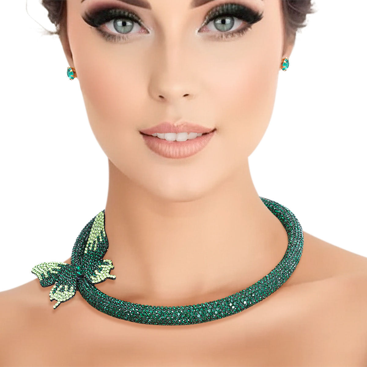 Choker Green Bling Butterfly Set for Women - Premium Wholesale Jewelry from Pinktown - Just $16! Shop now at chiquestyles