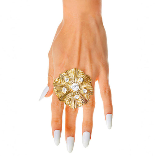 Gold Pleated Wavy Stone Ring|Stretch to Fit - Premium Wholesale Jewelry from Pinktown - Just $8! Shop now at chiquestyles