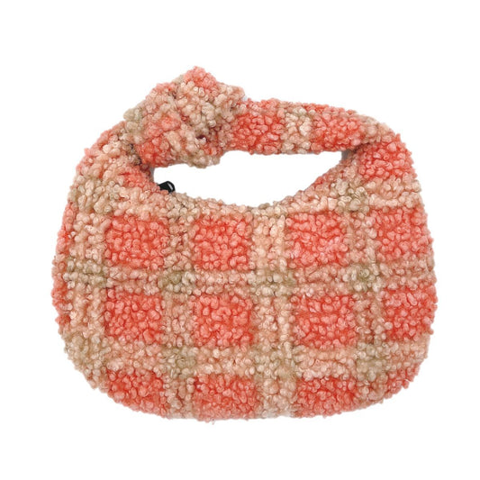 Peach Plaid Sherpa Bag|12.6 x 6.7 inches - Premium Wholesale Fashion Accessories from Pinktown - Just $22! Shop now at chiquestyles