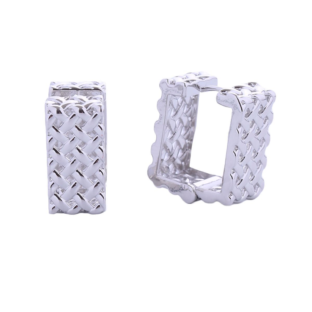 14K White Gold Rattan Square Huggie Hoops|.70 inches - Premium Wholesale Jewelry from Pinktown - Just $13! Shop now at chiquestyles