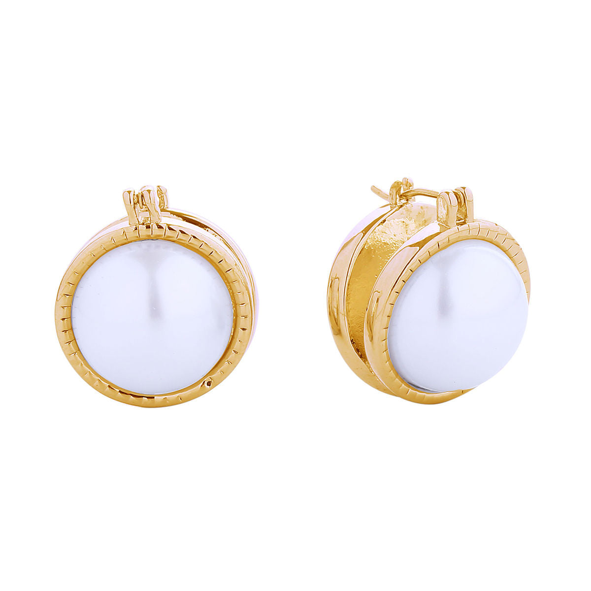 Stud 14K Gold Small Double Pearl Earring for Women|.75 x .75 inches - Premium Wholesale Jewelry from Pinktown - Just $13! Shop now at chiquestyles