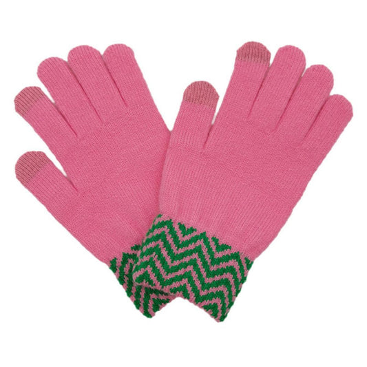 Pink Green Zig-Zag Gloves|Stretch to Fit - Premium Wholesale Fashion Accessories from Pinktown - Just $12! Shop now at chiquestyles