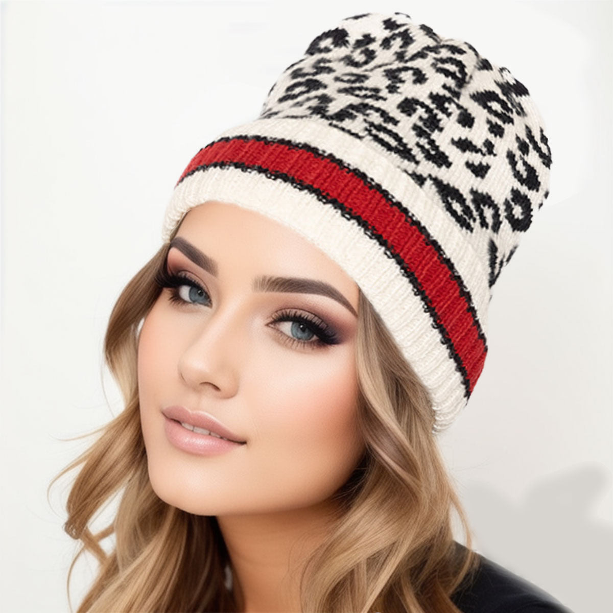 Beanie Hat Acrylic Ivory Leopard Hat for Women|One Size - Premium Wholesale Fashion Accessories from Pinktown - Just $17! Shop now at chiquestyles