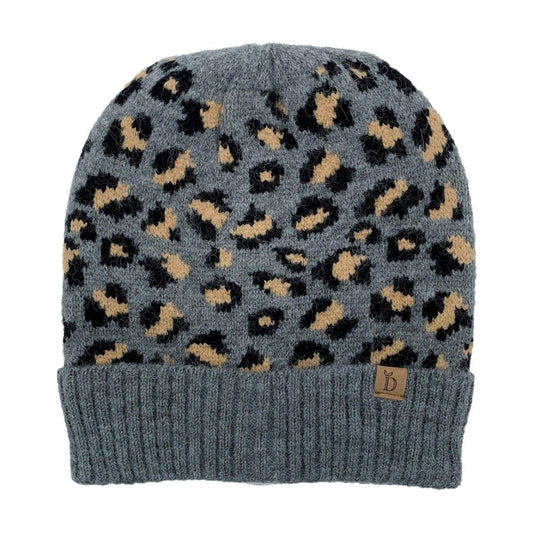 Gray Leopard Cuff Beanie|Stretch to Fit - Premium Wholesale Fashion Accessories from Pinktown - Just $15! Shop now at chiquestyles