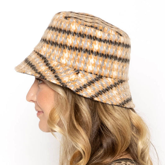 Orange Plaid Woolen Bucket Hat|One Size - Premium Wholesale Fashion Accessories from Pinktown - Just $22! Shop now at chiquestyles