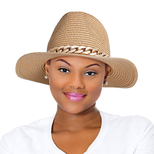 Camel Chain Band Panama Hat|One Size - Premium Wholesale Fashion Accessories from Pinktown - Just $31! Shop now at chiquestyles