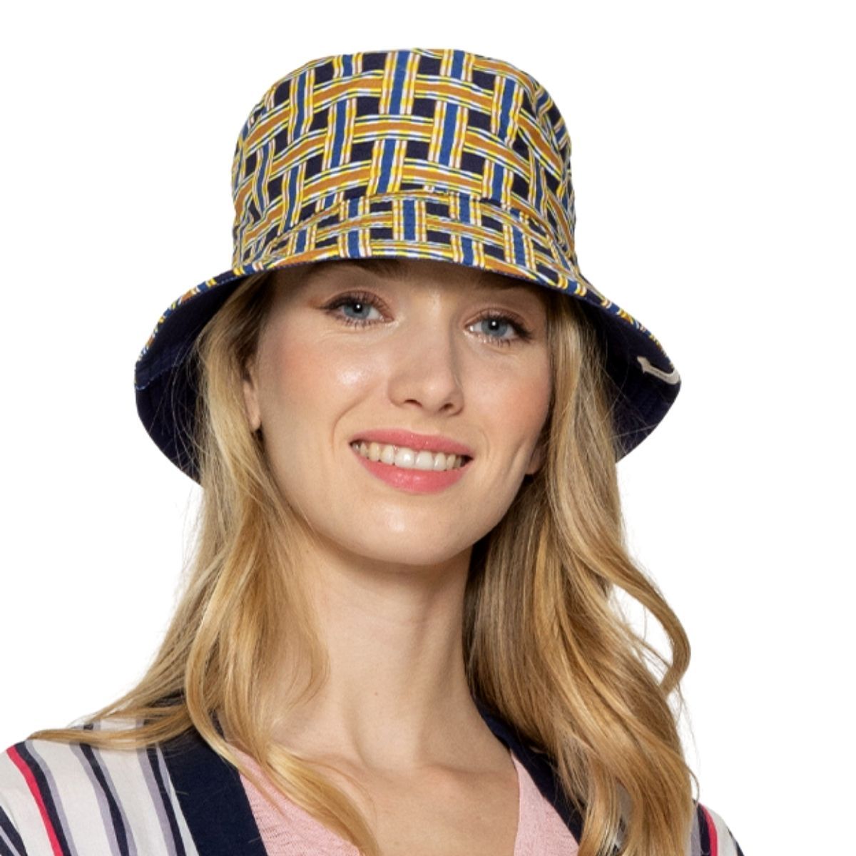 Navy Geometric Reversible Bucket Hat|One Size - Premium Wholesale Fashion Accessories from Pinktown - Just $14! Shop now at chiquestyles