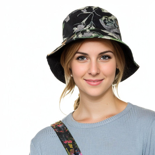 Black Floral Art Reversible Bucket Hat|One Size - Premium Wholesale Fashion Accessories from Pinktown - Just $14! Shop now at chiquestyles