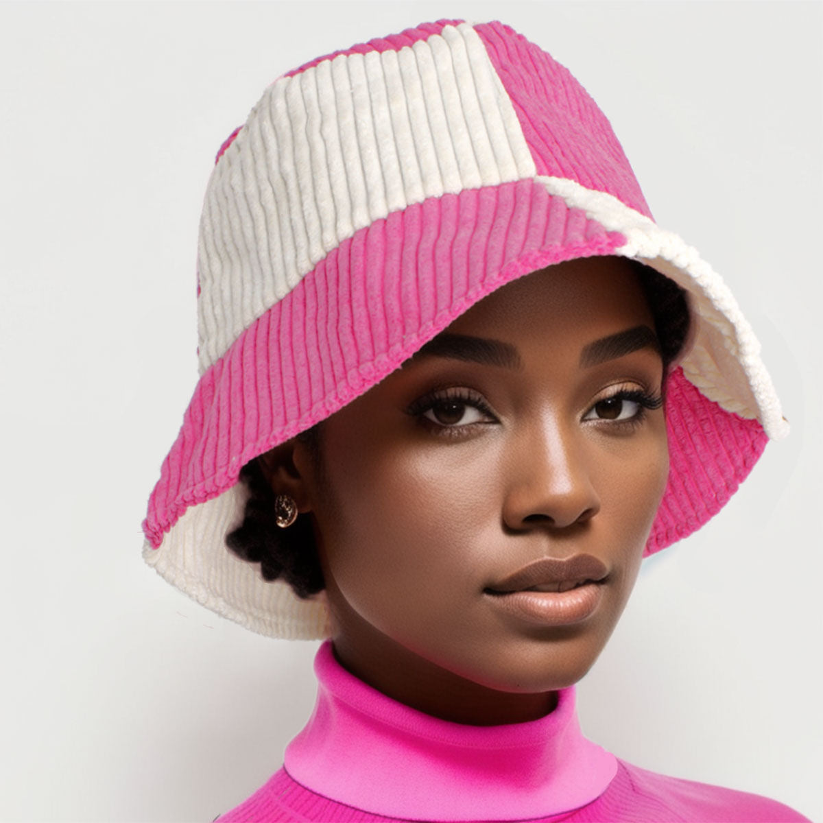 Bucket Hat Corduroy Pink and Cream Hat for Women|One Size - Premium Wholesale Fashion Accessories from Pinktown - Just $19! Shop now at chiquestyles