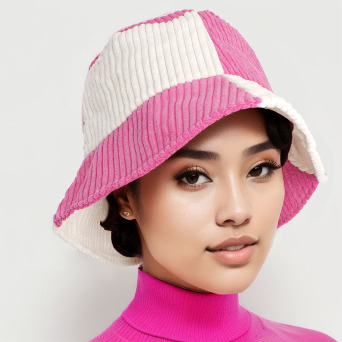 Bucket Hat Corduroy Pink and Cream Hat for Women|One Size - Premium Wholesale Fashion Accessories from Pinktown - Just $19! Shop now at chiquestyles