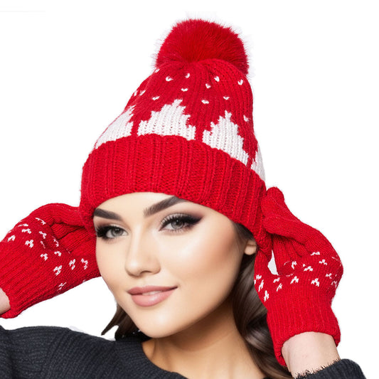 Beanie Hat Acrylic Red Snowing Pom Hat for Women|One Size - Premium Wholesale Fashion Accessories from Pinktown - Just $15! Shop now at chiquestyles