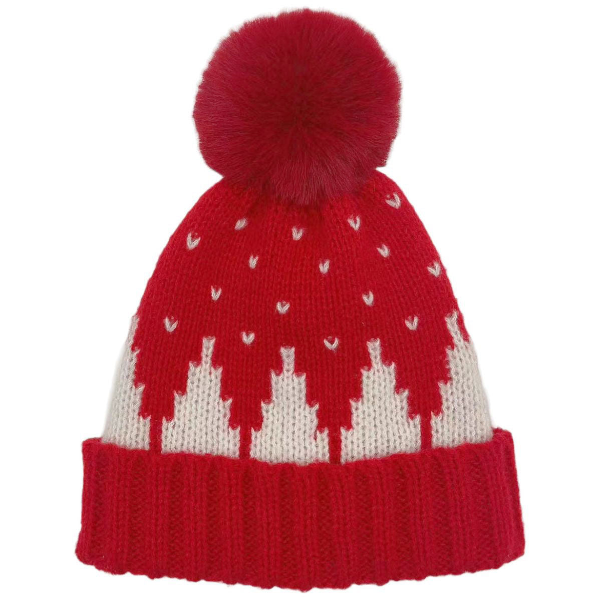 Beanie Hat Acrylic Red Snowing Pom Hat for Women|One Size - Premium Wholesale Fashion Accessories from Pinktown - Just $15! Shop now at chiquestyles