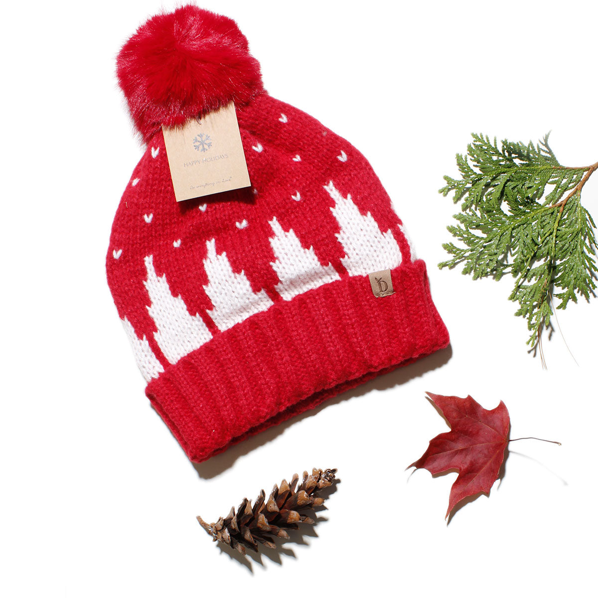 Beanie Hat Acrylic Red Snowing Pom Hat for Women|One Size - Premium Wholesale Fashion Accessories from Pinktown - Just $15! Shop now at chiquestyles