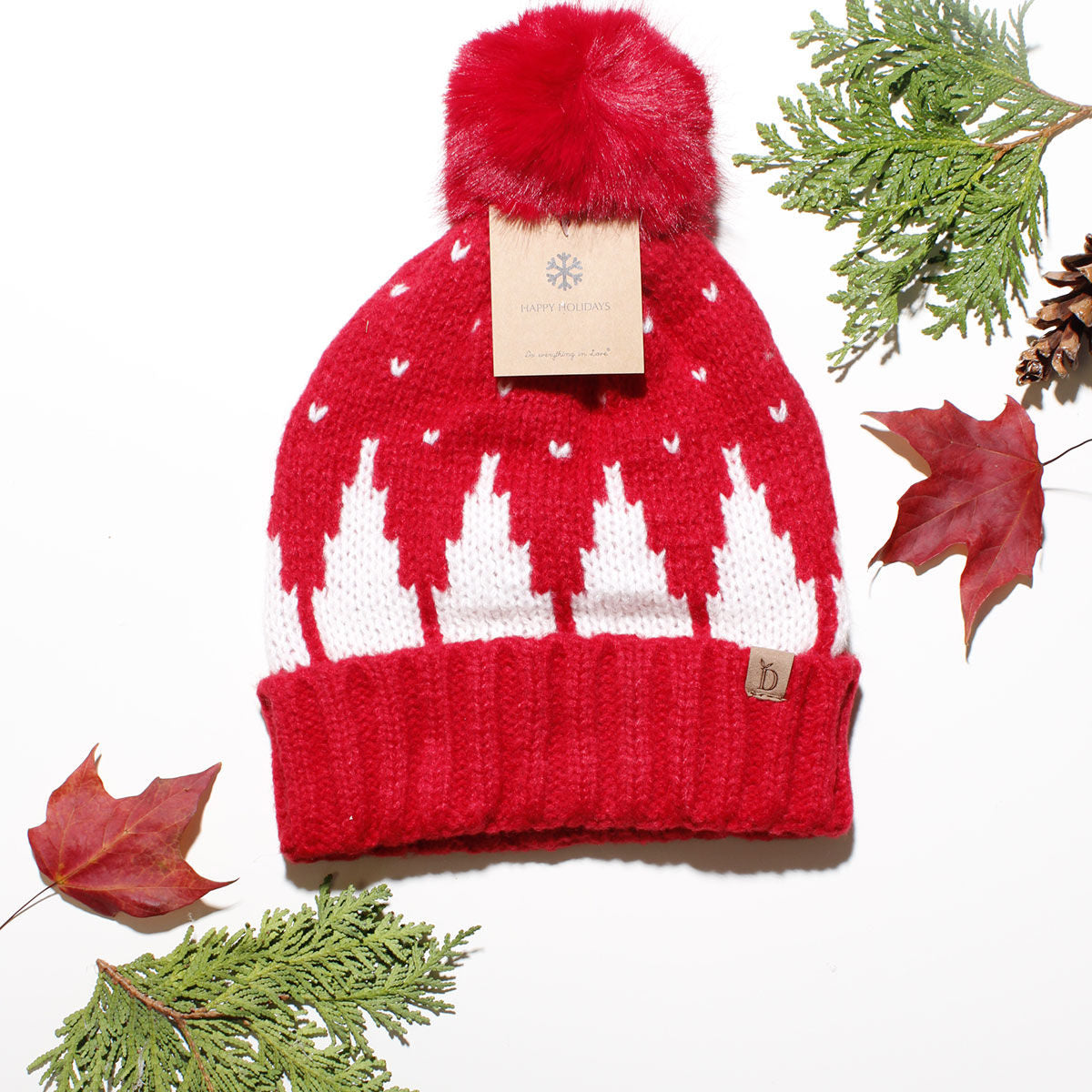 Beanie Hat Acrylic Red Snowing Pom Hat for Women|One Size - Premium Wholesale Fashion Accessories from Pinktown - Just $15! Shop now at chiquestyles