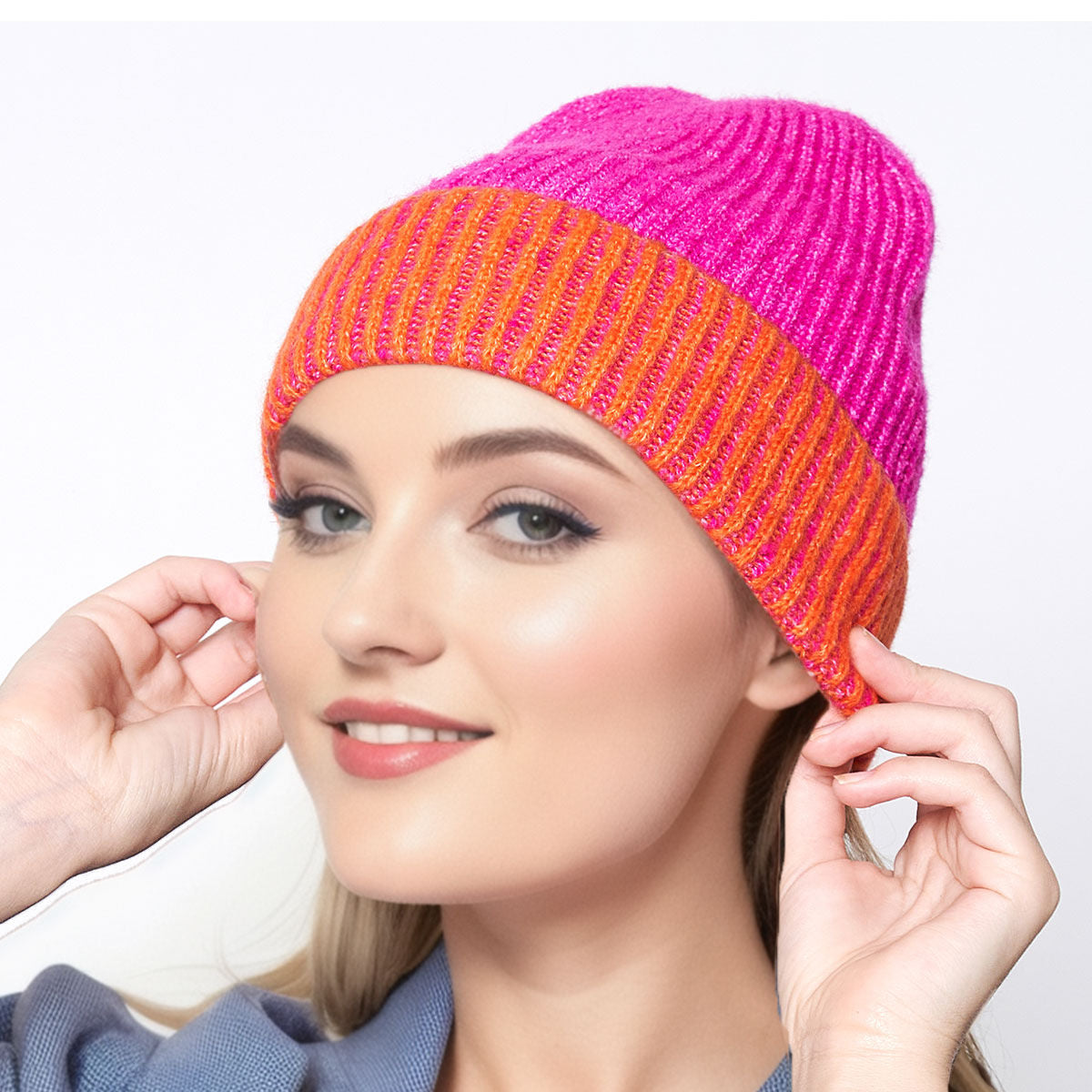 Beanie Fuchsia Two Tone Cuffed Hat for Women|One Size - Premium Wholesale Fashion Accessories from Pinktown - Just $15! Shop now at chiquestyles