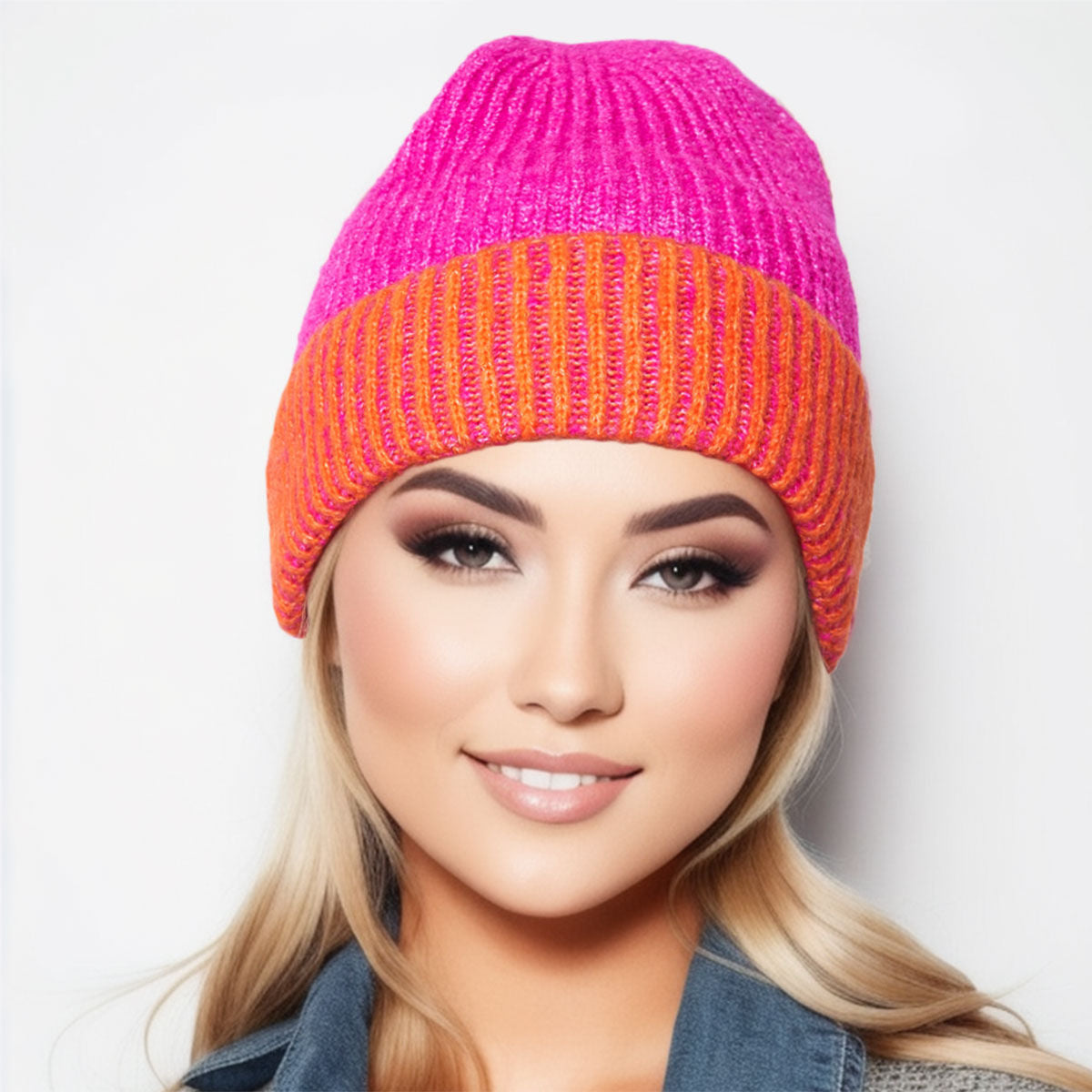 Beanie Fuchsia Two Tone Cuffed Hat for Women|One Size - Premium Wholesale Fashion Accessories from Pinktown - Just $15! Shop now at chiquestyles